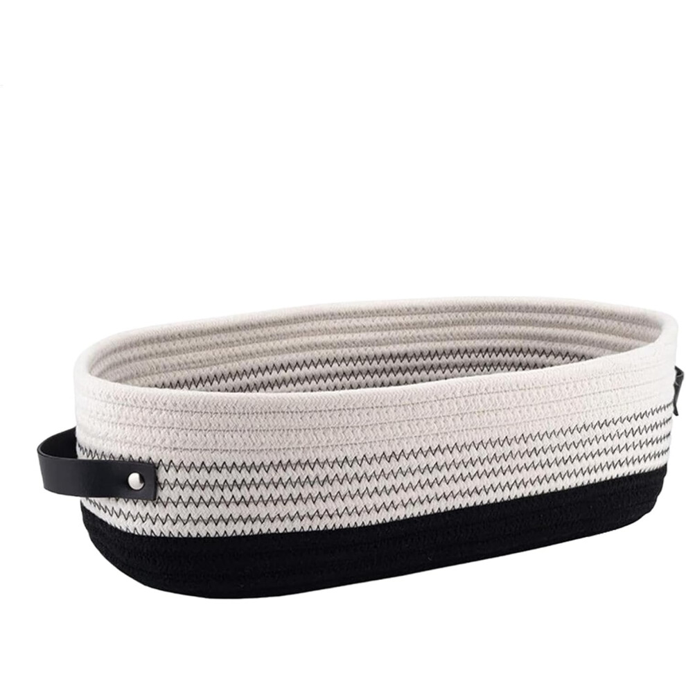 (Black and White) Cotton Rope Storage Basket, Woven Storage Box, Braided Basket for Bathroom, Storage Baskets, Rope Storage Box for Books, Nursery Bin Organiser