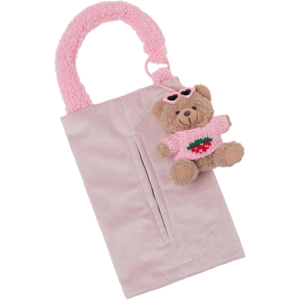 (Pink) Tissue Holder In Car, Backseat Cartoon Tissue Storage, Plush Backseat Car Tissue Case Holder, Multifunctional Tissue Box Storage For Home, Car, Pink