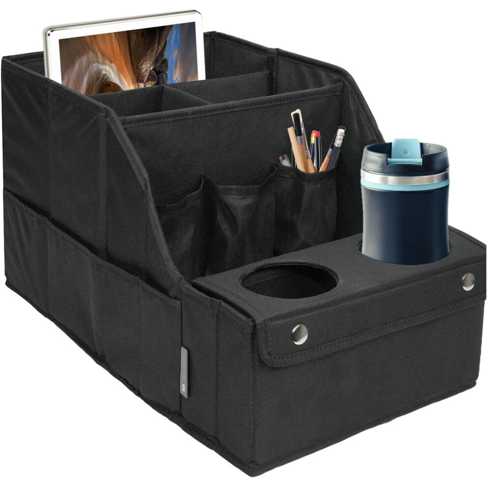 Seat Organiser, Back Seat Car Organiser, Organiser with Multiple Compartments, Back Seat Car Organiser with 2 Cup Holders, Mesh Pockets and 2 Side