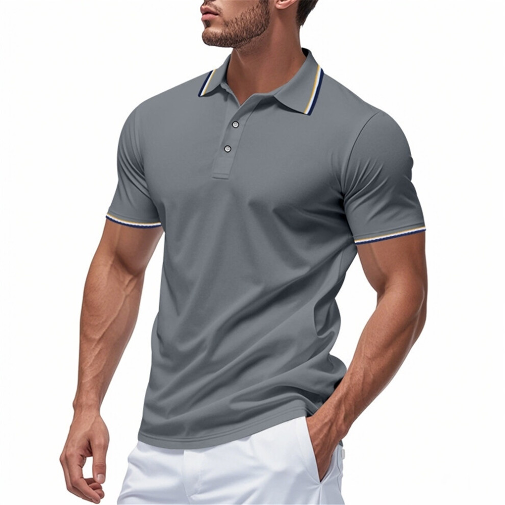 (gray, L) Men's Polo Shirts Quick-Dry Short Sleeve Athletic Polo Shirts Moisture Wicking Business Casual Golf Shirts