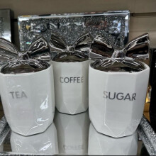 (White) BB Large size marble kitchen tea coffee sugar jars canister stunning with bow lid on top White/silver/pink/BLACK
