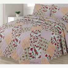 (Freya Pink, Double) 3 PCS QUILTED BEDSPREAD EMBOSSED COMFORTER SET SINGLE DOUBLE KING SIZE BED THROW Cotton Striped Soft King Size Washable