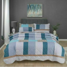 (Patti Stripe, Double) 3 PCS QUILTED BEDSPREAD EMBOSSED COMFORTER SET SINGLE DOUBLE KING SIZE BED THROW Cotton Striped Soft King Size Washable