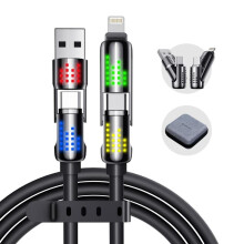 (Black-4ft) New-MAGIC JOHN 4-in-1 Charging Cable, Super Fast 240W Charging with RGB Light