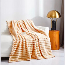 (Beige, King (200×240)) Ultra-Soft Faux Fur Ribbed Fleece Throw Blanket - Available in Double/King Size for Bed, Sofa, or Chair