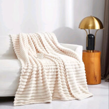 (Cream, King (200×240)) Ultra-Soft Faux Fur Ribbed Fleece Throw Blanket - Available in Double/King Size for Bed, Sofa, or Chair