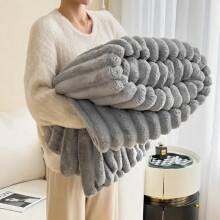 (Silver, Double (150×200)) Ultra-Soft Faux Fur Ribbed Fleece Throw Blanket - Available in Double/King Size for Bed, Sofa, or Chair