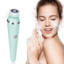(Mint Green, one-size) 4-in-1 Facial Cleansing Brush, Deep Cleaning Gentle Exfoliating Electric Face Scrubber, USB Rechargeable Face Exfoliator