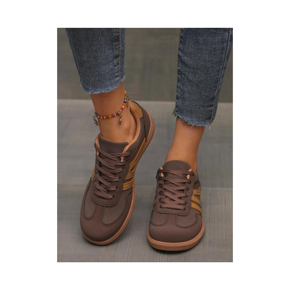 (Coffee Brown, EU39) Women's Fashionable Lace Up Low Top Sneakers, All-match Basic Shoes for Daily Wear, Running Shoes Women, Trendy Walking Sneaker