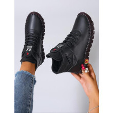 (Black, CN42) Women's Fashionable Belted Design Boots, Casual Comfortable Round Toe Boots for Fall & Winter, Female All-match Trendy Shoes for Daily Wear