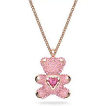 (1) SWA 2024 Fashion Hot Selling TEDDY Pink Bear Pendant Heart Shaped Red Crystal Rose Gold Sw Necklace Women's Jewelry Gift