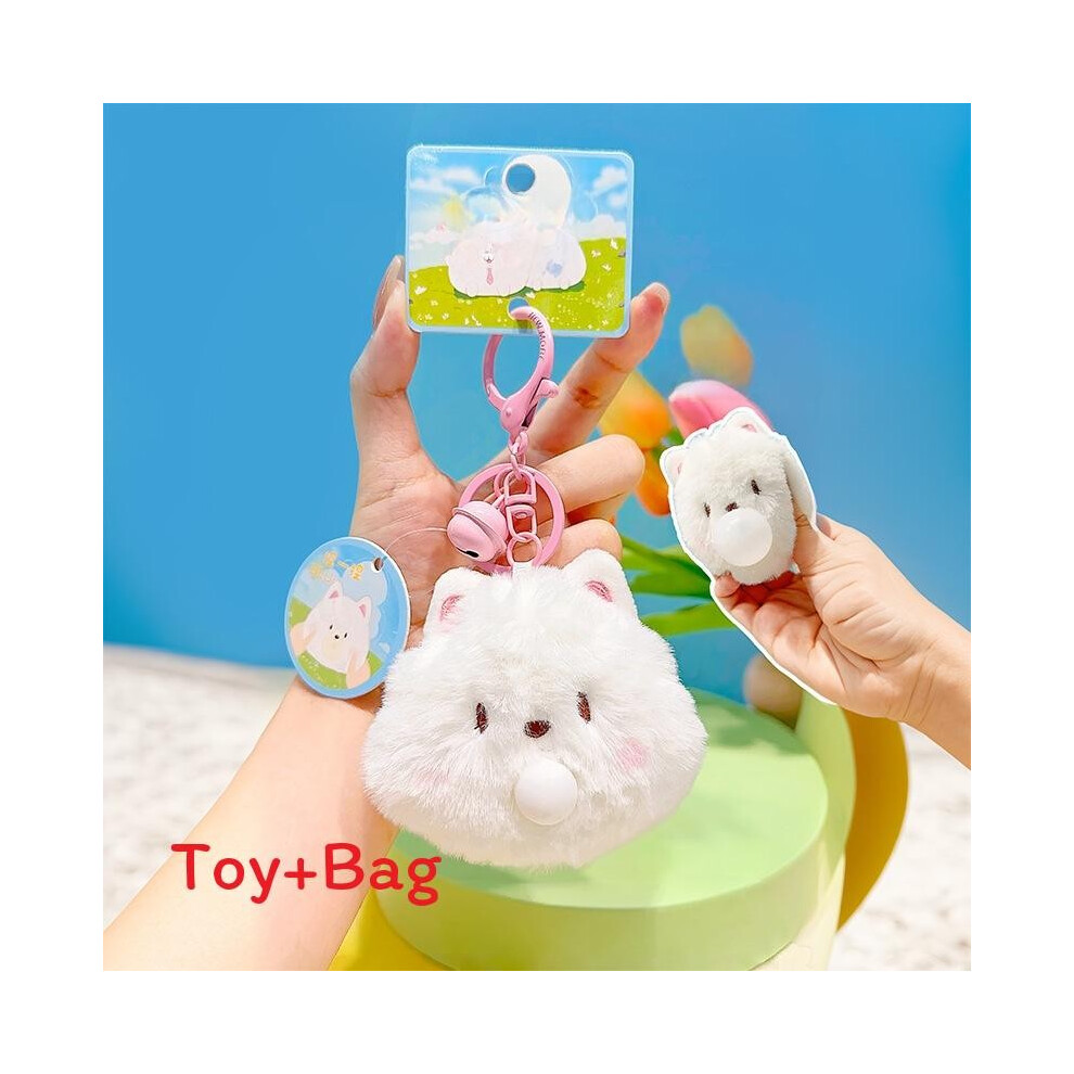 (Bubble Blower)Porte-clés peluche personnage Samoyède avec motif magnétique pour sac à dos et porte clé