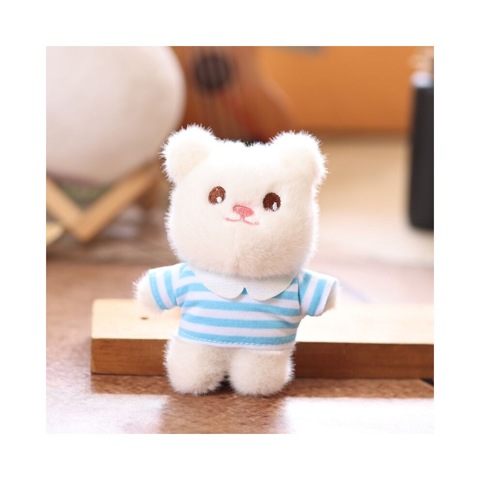 (Blue White)Porte-clés pendentif ours à rayures vêtements peluche animal jouet poupée sac pendentif