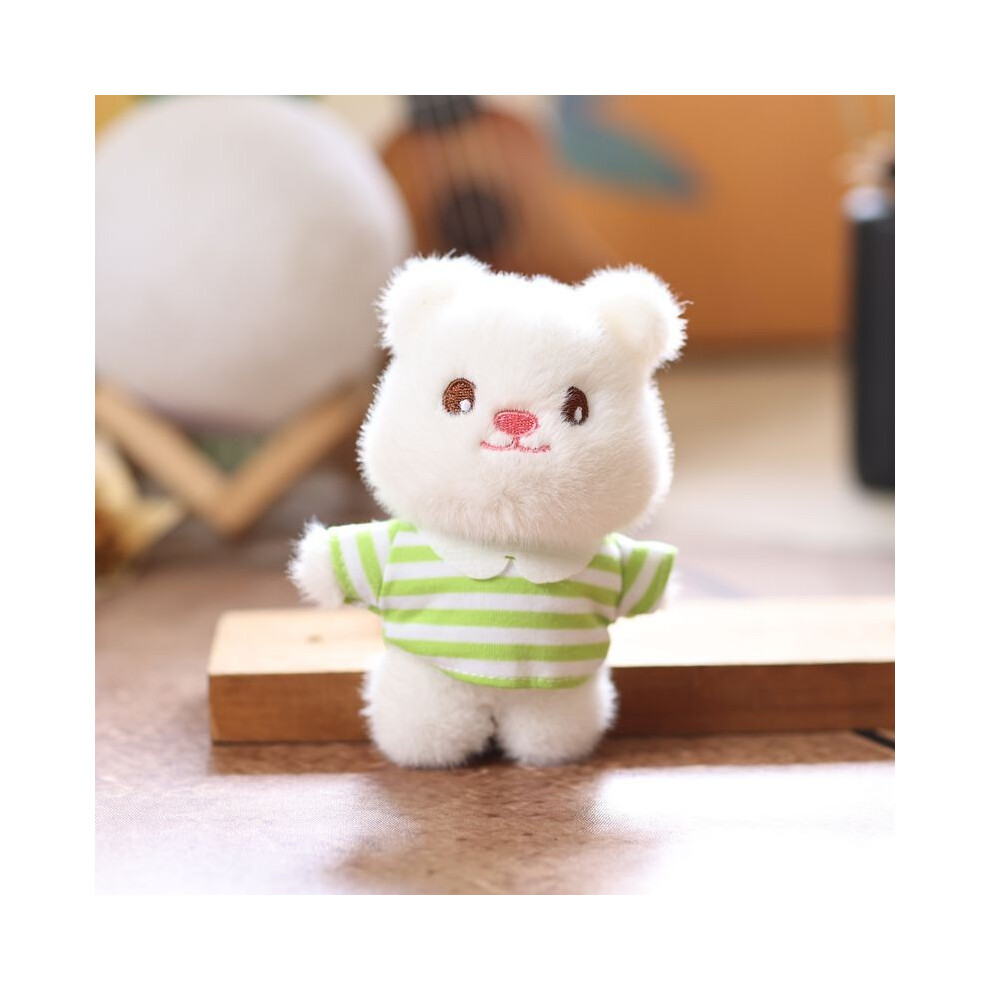 (Green White)Porte-clés pendentif ours à rayures vêtements peluche animal jouet poupée sac pendentif