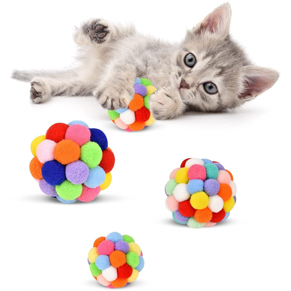 Balles de jeu pour chat avec clochette (3 tailles/paquet), balles colorées et douces avec clochette intégrée, jouets interactifs à mâcher po