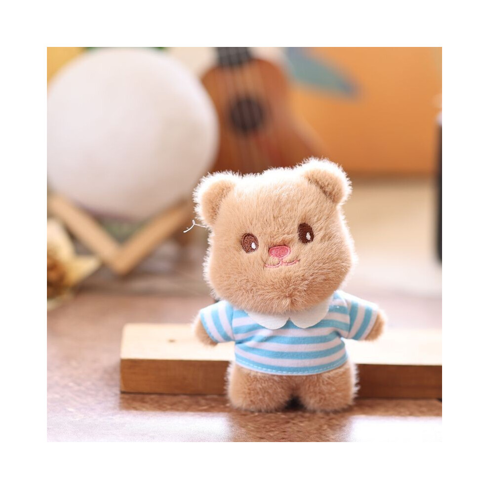 (Brown Blue)Porte-clés pendentif ours à rayures vêtements peluche animal jouet poupée sac pendentif