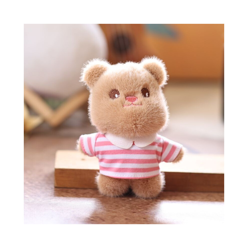 (Red Brown)Porte-clés pendentif ours à rayures vêtements peluche animal jouet poupée sac pendentif