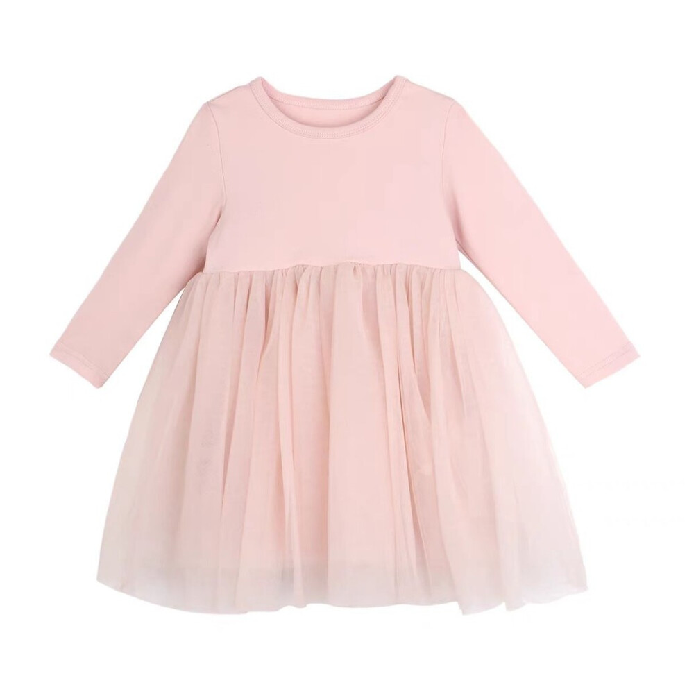 (Pink,110cm)Robe coréenne stylegirl manches longues avec motif maille pour printemps automne jeux