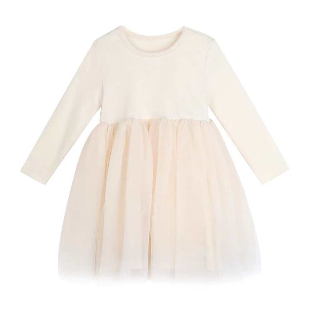 (Apricot,120cm)Robe coréenne stylegirl manches longues avec motif maille pour printemps automne jeux