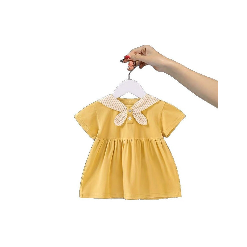 (90cm)Jolie robe en coton respirant enfant motif nœud rayé pour vêtements d'été