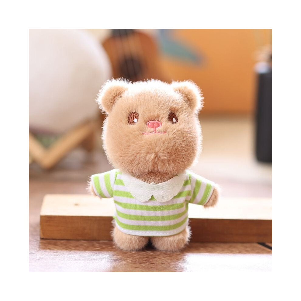 (Green Brown)Porte-clés pendentif ours à rayures vêtements peluche animal jouet poupée sac pendentif