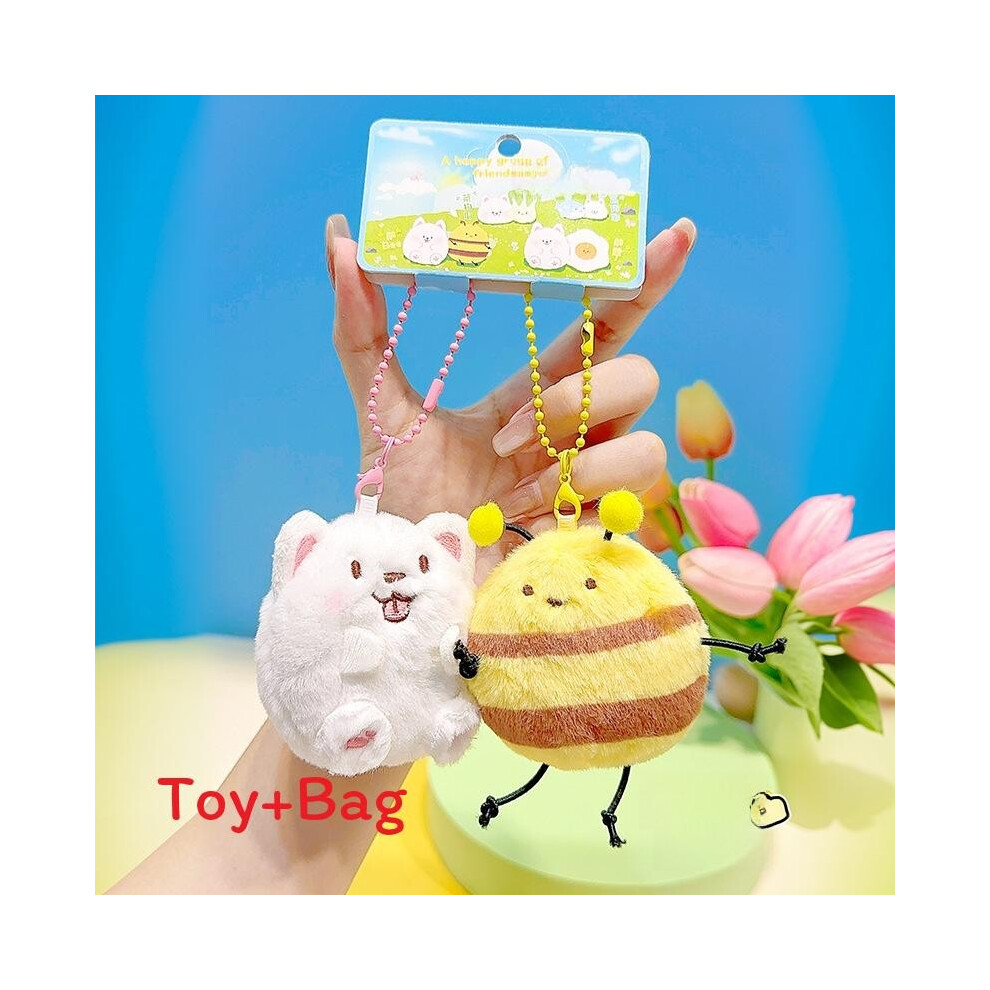 (Bee Dog)Porte-clés peluche personnage Samoyède avec motif magnétique pour sac à dos et porte clé