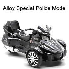 (Black, One size) 1:12 Police Motorcycles Model Alloy Diecast 3 Wheel Toy Motorbike Model Pull Back Sound Light Motor Van Collection Kids Toy Gift