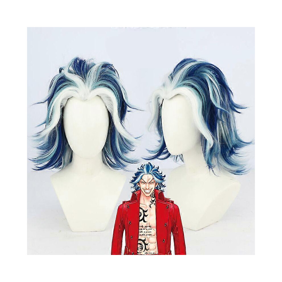 Kikidex Unisex Blue (As Show, One Size) Taiju Shiba Cosplay Wig Tokyo Revengers Slicked-Back Mixed Short Heat Resistant Synthetic Hair Anime Wigs + Wig Cap