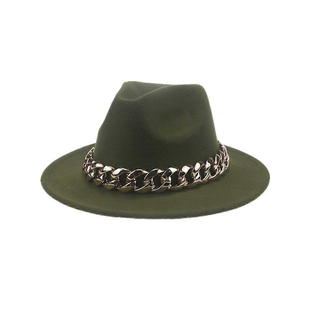 (Army green, One size) Women Hat Luxury Wide Brim Thick Gold Chain Fascinator Beige Hats For Men Women Panama Cowboy Hat Fedora Hats Sombrero Hombre-image-OPC-PHG8B5R-NEW