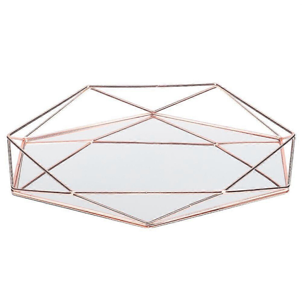 (As show, One size) Bathroom Metal Gold Cosmetic Jewelry Storage Organizer Tray Box Plate,Rose Gold-image-OPC-PHG8CNJ-NEW