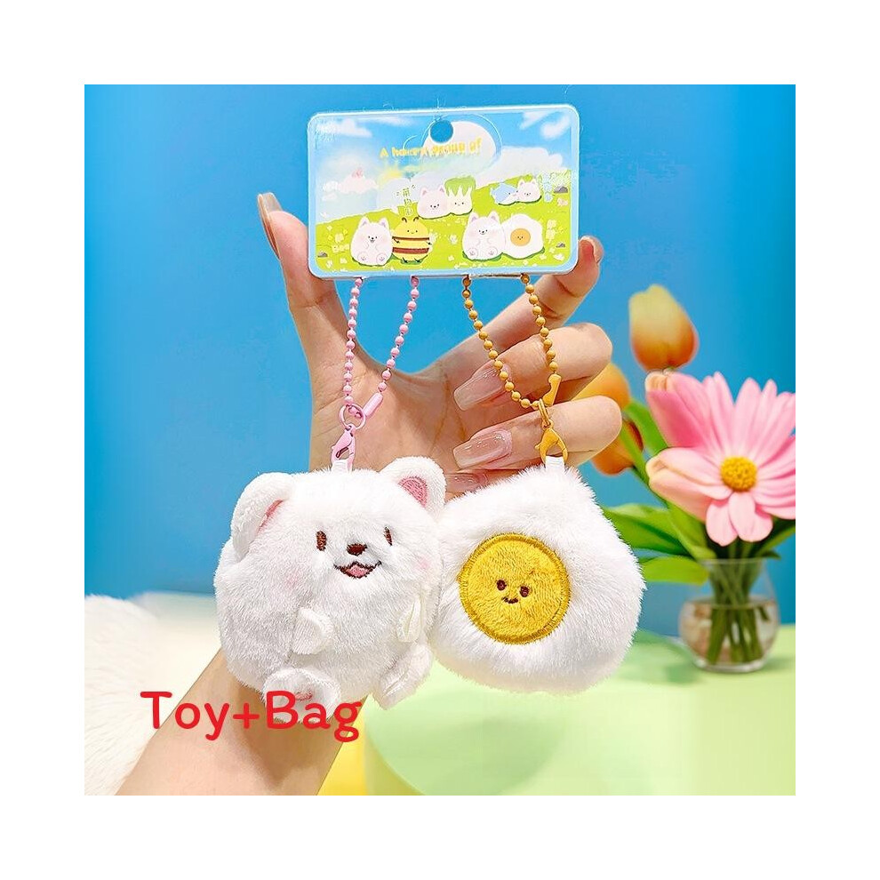(Egg Dog)Porte-clés peluche personnage Samoyède avec motif magnétique pour sac à dos et porte clé