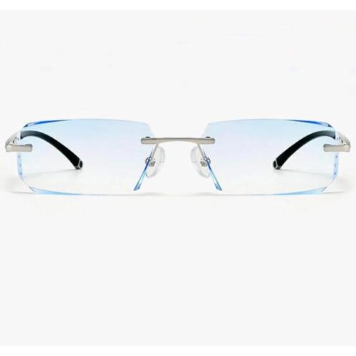 (Silver, +2.00 strength) Men Rimless Blue Light Blocking Reading Glasses Classic Presbyopic Glasses