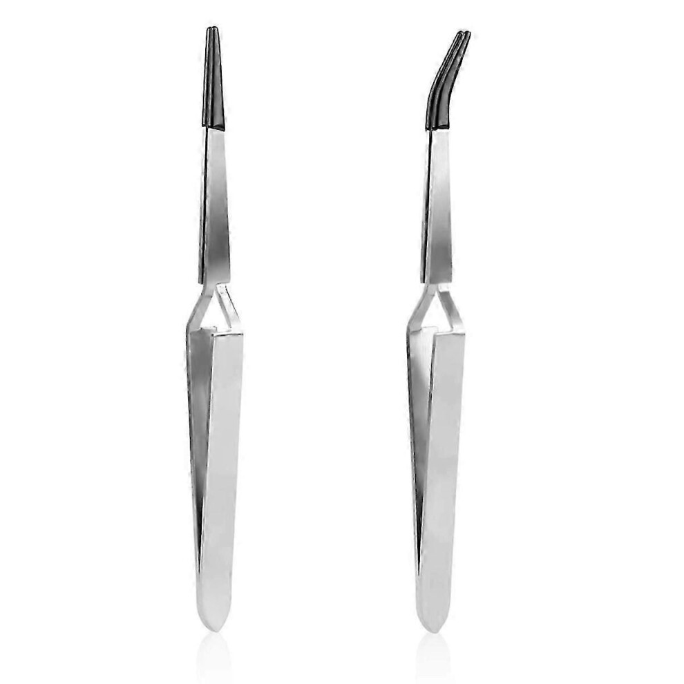 Kikidex (As Show, One Size) Craft Tweezers,Straight & Bend Curved Pointed Rubber Tips Lock Soldering Tweezers Compatible With Crafting Jewelry Electronics