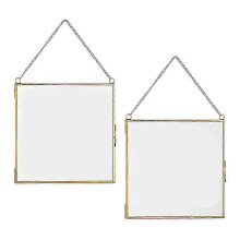 (As show, One size) 2Pcs Glass Frame compatible with Pressed Flowers, Leaf and Artwork - Hanging Square Metal Picture Frames,Clear