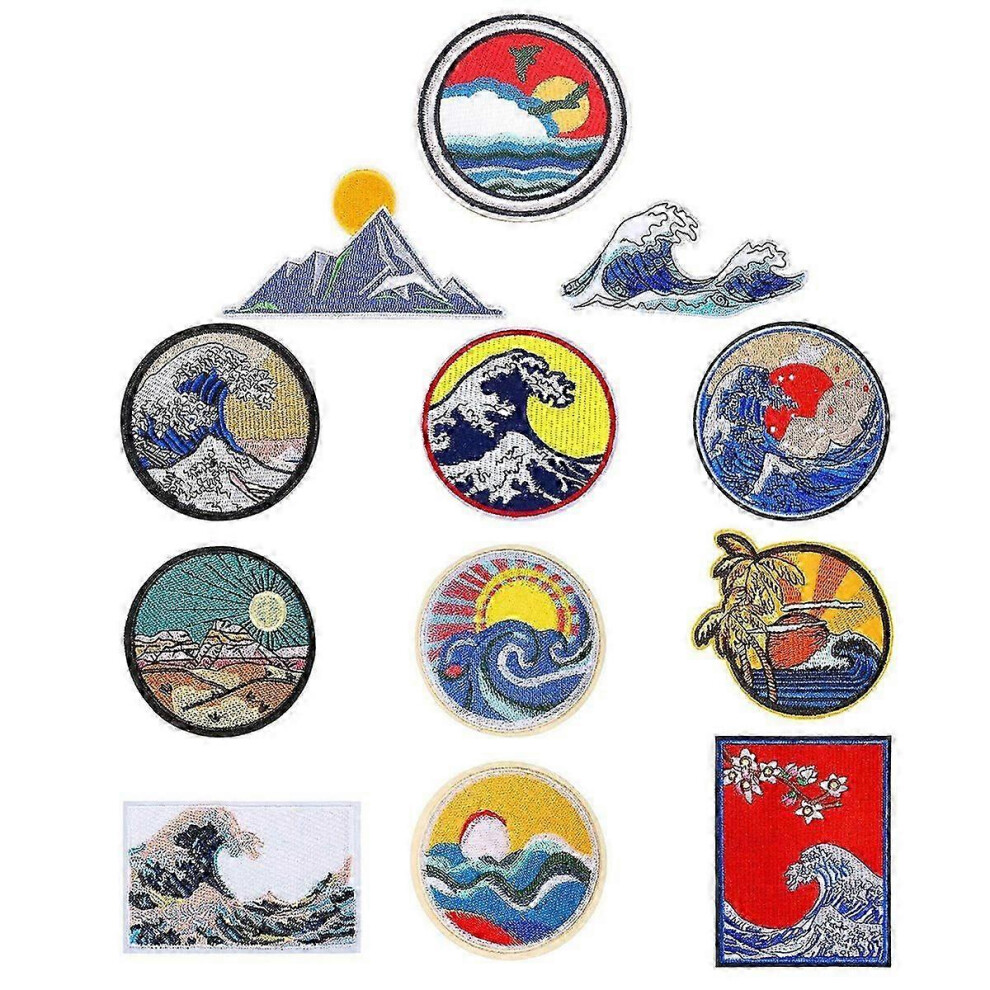 Kikidex (As Show, One Size) 12Pc Wave Off Patch Embroidered Applique Badge Iron On Sew On Emblem Compatible With Craft,Decoration And Diy C