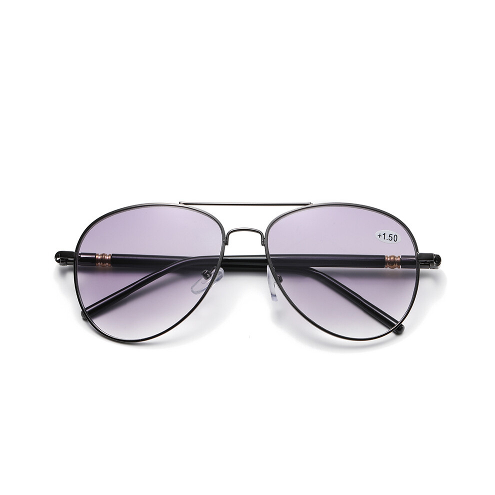 Gray (, =+2.50 Strength) Bifocal Reading Glasses Tinted Eyeglasses Metal Spring Hinge Magnifier +4.0