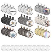 (As show, One size) 72 Pcs Sublimation Pendant Trays Set, 36 Pieces 9 Colors Round Bezel Blanks with 36 Transparent Glass Cabochons