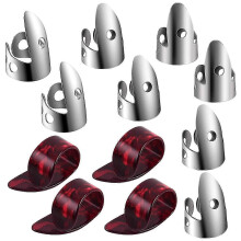 (As show, One size) Adjustable Finger Thumb Picks Set Includes 8Pcs Stainless Steel Finger Picks 4Pcs Plastic Thumb Picks compatible with Guitar Banjo