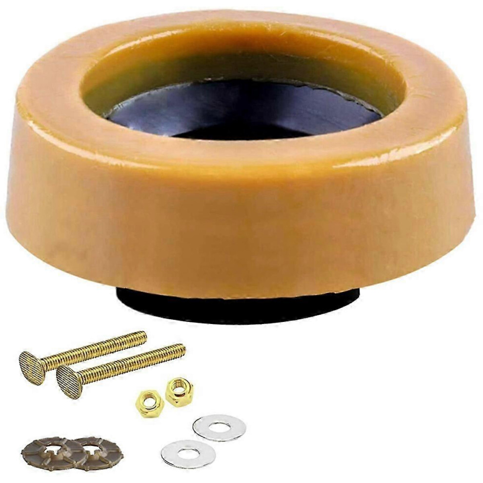 (As Show, One Size) Toilet Wax Ring Kit Compatible With Floor Outlet Toilets New Install Or Re-Seat With Flange And Bolts 4909775904345