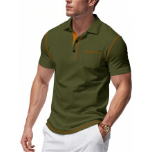 (green, XL) Men's Casual Polo Shirts Shorts Sleeve Summer Shirt Classic Collared Button Golf Shirts with Pocket