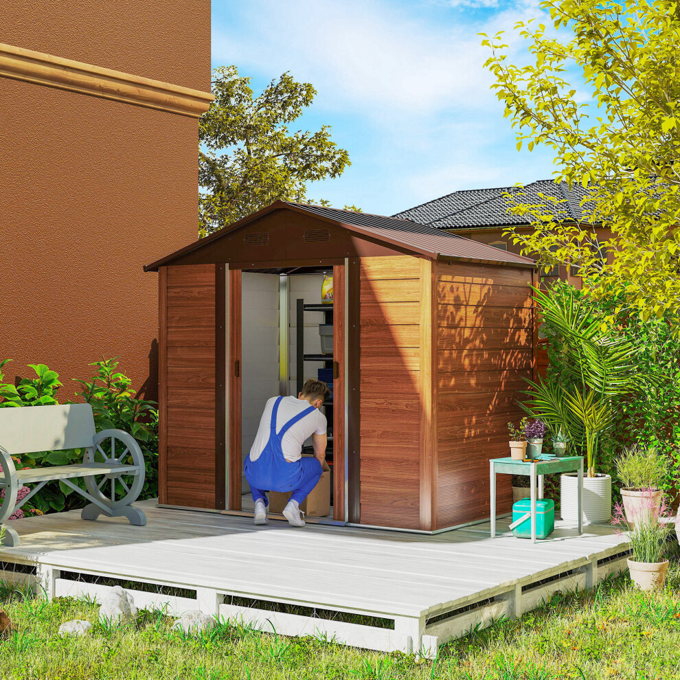 Outsunny 7.7X6.4ft Garden Shed, Tool Storage Sliding Door Wood Effect