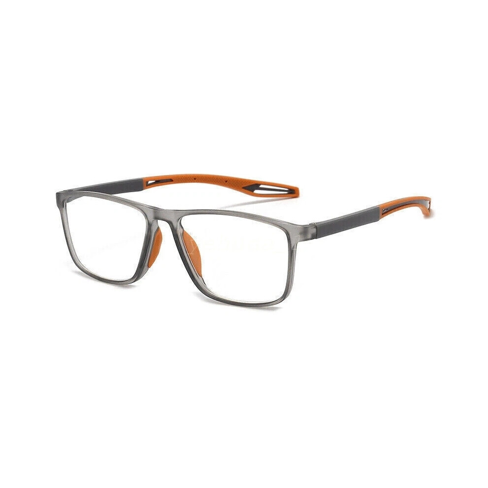 (Grey Orange, +2.0) Anti-blue light reading glasses square frame sports+4.0