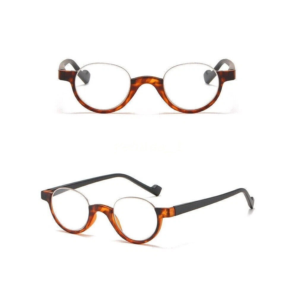 (= + 3,50, Yellow) Half Rimless high-definition reading glasses Half Moon Round  Spring Hinges
