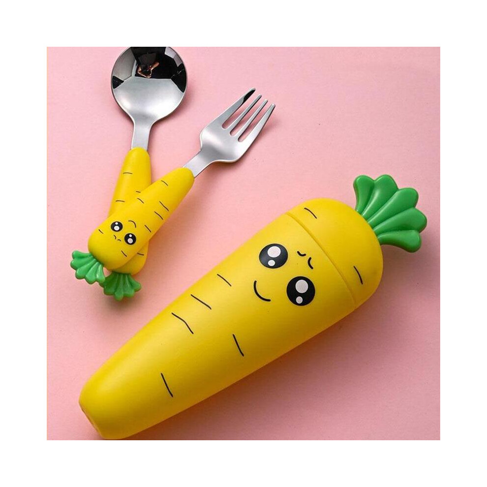 (, One Size) Carrot Shaped Baby Feeding Utensil, Cute Carrot Spoon Fork Set, Stainless Steel Baby Dinnerware Kit, Baby Utensils, Kitchen Accesso Yellow