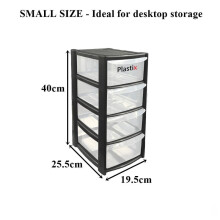 (4 Drawer Mini Tower, Black) Plastix MINI SMALL Plastic Drawer Storage Tower Unit Office Home Desktop Stationery Make Up Organiser Tidy
