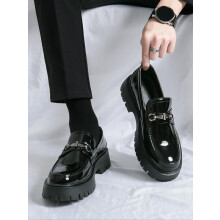 (Signal Black, EU45) Men's Solid Color Round Toe Slip-on Loafers, Trendy Thick-soled Leather Shoes for Daily Life, Fashion Shoes for Party, Daily Clothing Decor