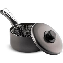 (Default) Non-Stick Chip Pan with Basket 22cm- Non Stick Deep Fryer Chip Pan - Large Durable Pan with Plastic Handles and Lid for Kitchen, Cooking