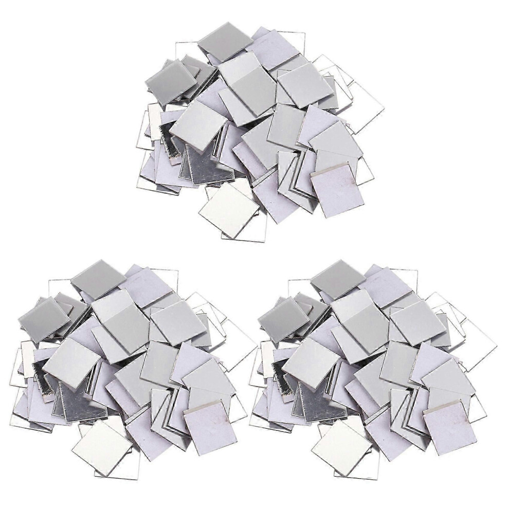 Kikidex (As Show, One Size) 300 Piece Mirror Tile Wall Sticker 3D Decal Room Decor Stick (Silver) Silver