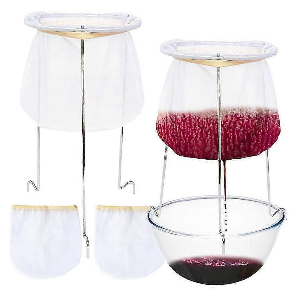 Kikidex (As Show, One Size) 2 Pack Strainer Stand,Strainer Stand With 4 Reusable Staining Bags,Reusable Food Filter Bag Jelly B