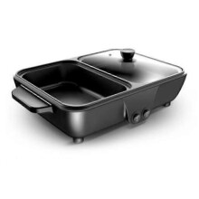 (As show, One size) Household & Travel 2 in 1 Non-Stick Cooking Frying Pan Dual Use Electric Bbq Grill with Hot Pot EU Plug